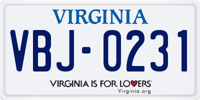 VA license plate VBJ0231