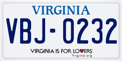 VA license plate VBJ0232