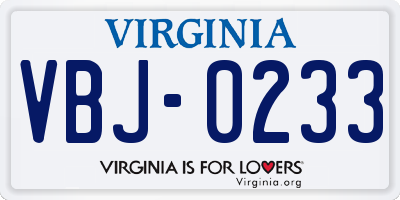 VA license plate VBJ0233