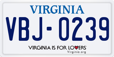 VA license plate VBJ0239