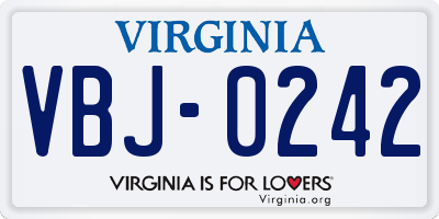 VA license plate VBJ0242