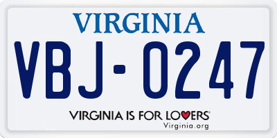 VA license plate VBJ0247