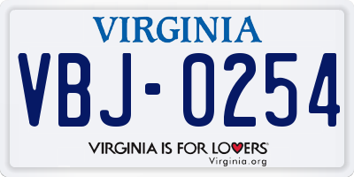 VA license plate VBJ0254