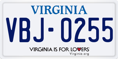VA license plate VBJ0255