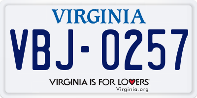 VA license plate VBJ0257
