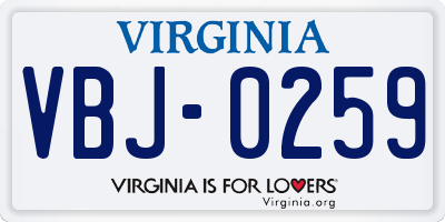 VA license plate VBJ0259