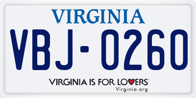 VA license plate VBJ0260