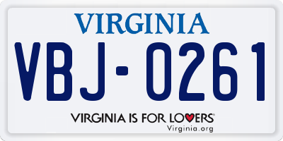 VA license plate VBJ0261