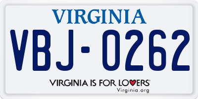 VA license plate VBJ0262