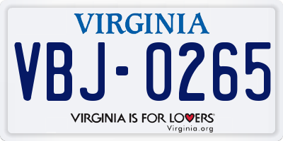 VA license plate VBJ0265