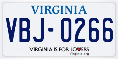 VA license plate VBJ0266