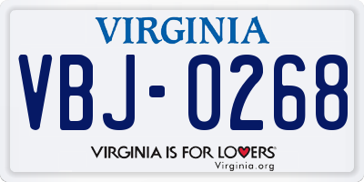 VA license plate VBJ0268
