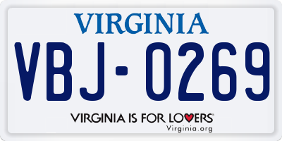 VA license plate VBJ0269
