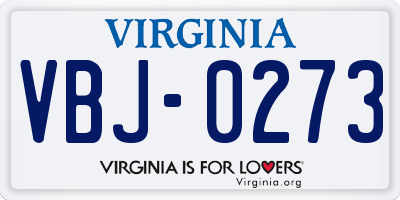 VA license plate VBJ0273