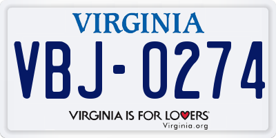 VA license plate VBJ0274
