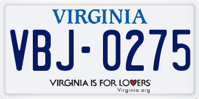 VA license plate VBJ0275