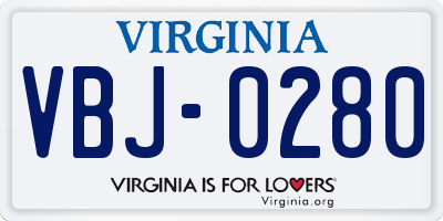 VA license plate VBJ0280