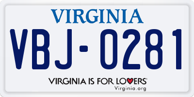 VA license plate VBJ0281