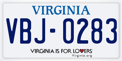 VA license plate VBJ0283
