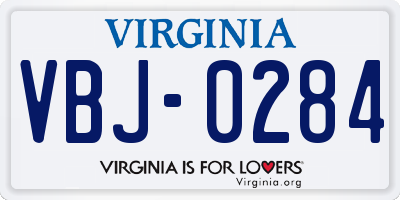 VA license plate VBJ0284