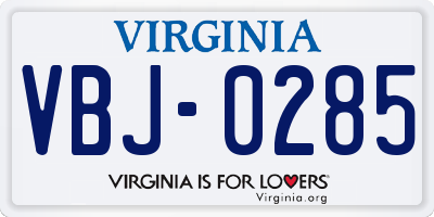 VA license plate VBJ0285