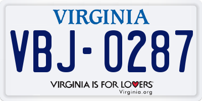 VA license plate VBJ0287