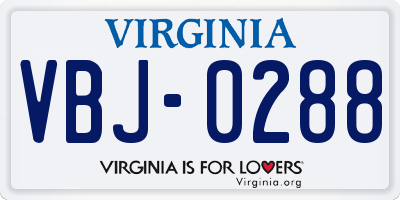 VA license plate VBJ0288