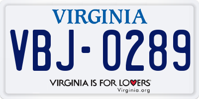 VA license plate VBJ0289