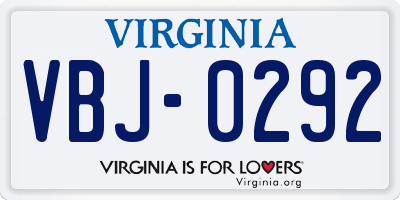 VA license plate VBJ0292
