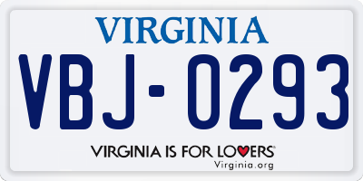 VA license plate VBJ0293