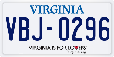VA license plate VBJ0296