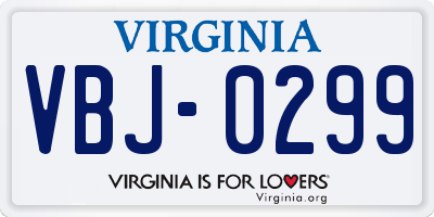 VA license plate VBJ0299