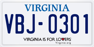 VA license plate VBJ0301