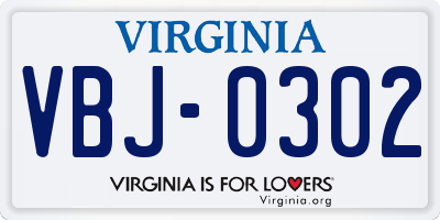 VA license plate VBJ0302