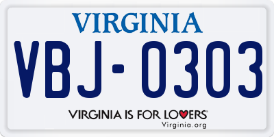 VA license plate VBJ0303