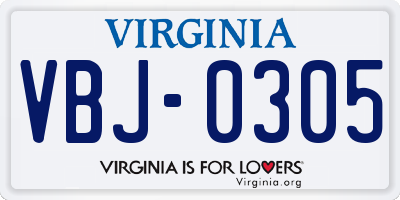 VA license plate VBJ0305