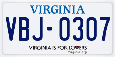 VA license plate VBJ0307