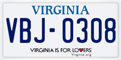 VA license plate VBJ0308