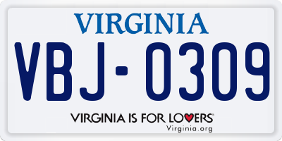 VA license plate VBJ0309