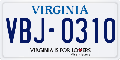 VA license plate VBJ0310