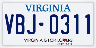 VA license plate VBJ0311