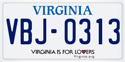 VA license plate VBJ0313