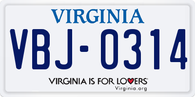 VA license plate VBJ0314