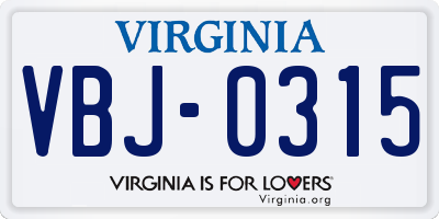 VA license plate VBJ0315
