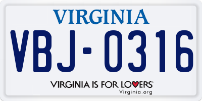 VA license plate VBJ0316