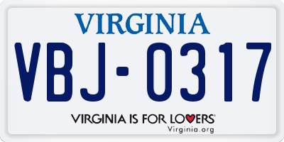 VA license plate VBJ0317