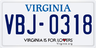 VA license plate VBJ0318