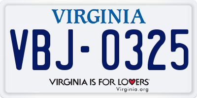 VA license plate VBJ0325