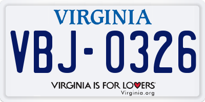 VA license plate VBJ0326
