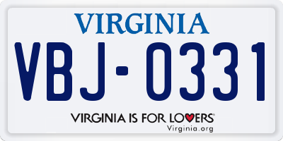 VA license plate VBJ0331